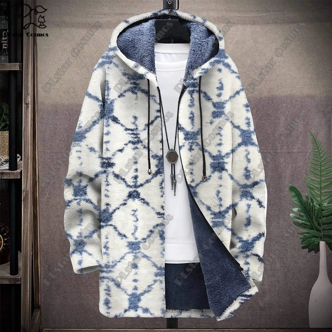 3D printed colorful tribal retro pattern hooded zipper warm and cold-proof jacket for your own winter casual series-F2 zipper clothes dust proof cover mushroom pattern print household garment protector fully enclosed cover bag hanging storage bag