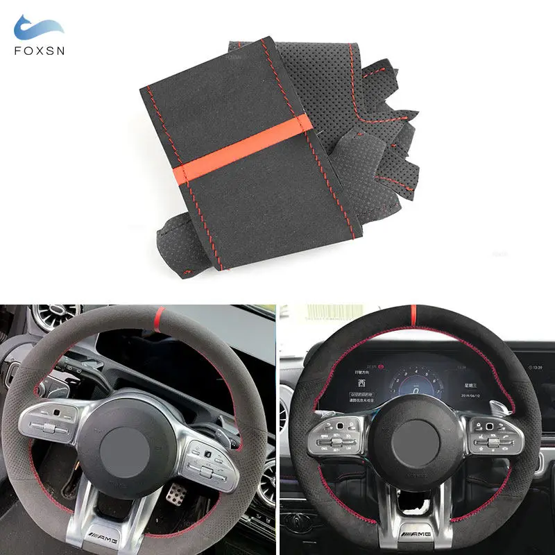 

Автомобильный чехол на руль из замши и кожи, отделка для Mercedes Benz C190 R190 W177 V177 W205 C118 C257 W213 W463 H247 X247 W167 X167