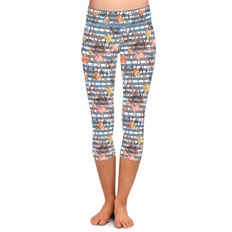 LETSFIND 2021 Summer Women Capri Pants Fashion 3D Sea Animals Jellyfish Print High Waist Mid-Calf Casual Leggings