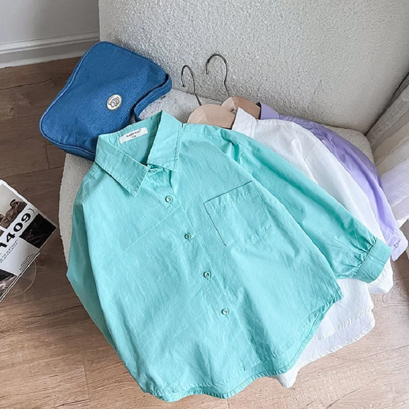 Baby Shirt Cotton Infant Toddler Child Loose Blouses Solid Color Spring Autumn Summer Baby Clothes 1-10Y kids shirts