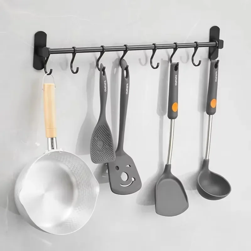 Kitchen Storage Hooks Space Aluminum Stroage Tools Organizer Racks Movable Hooks Towel Utensil Storage Hanging