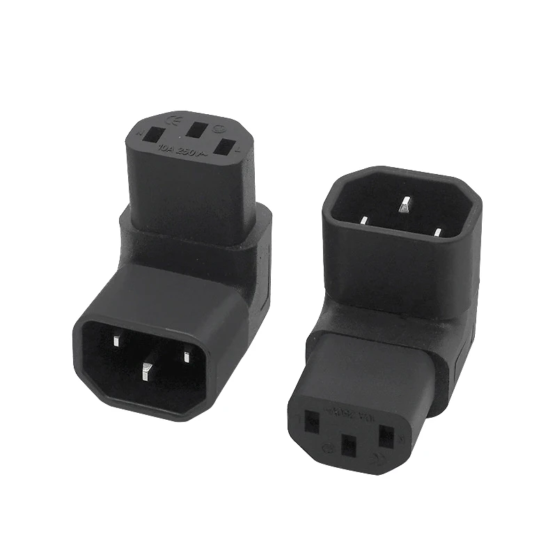 Right-Angle 10A 3-Pin IEC Power Adapter Plug, C14 Male to C13 Female