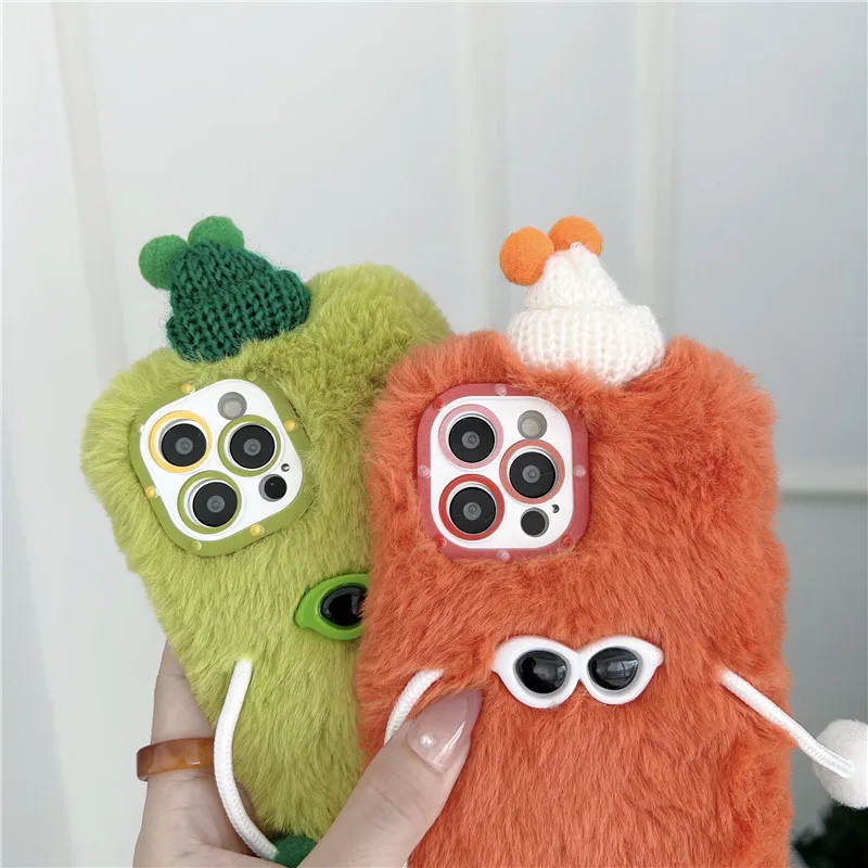 Fashion Sunglasses Fur Plush Phone Cases For iPhone 15 14 13 12 11