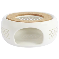 Elegant Heat - Resistant Ceramic Teapot Warmer with Cork Cushion (White)
