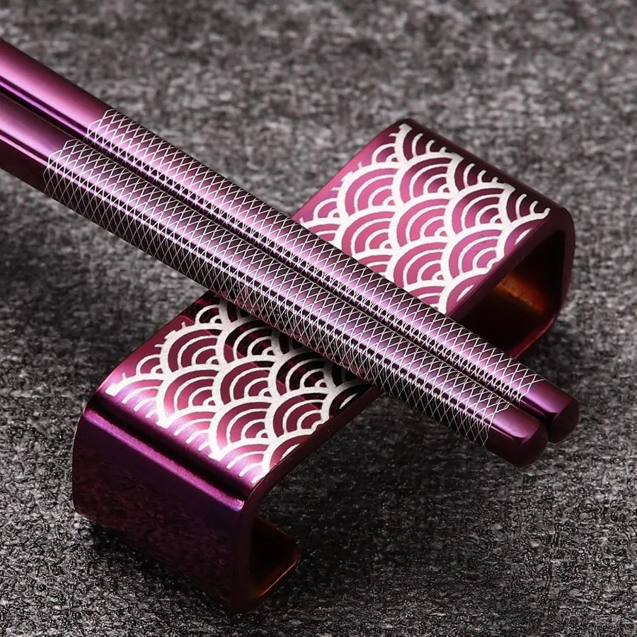 Reusable Titanium Stainless Steel Chopsticks with Holder