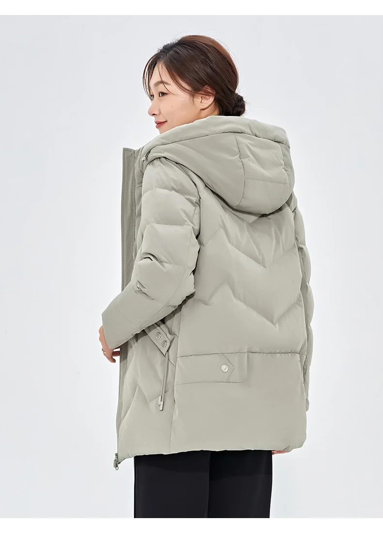Chericom Down Jacket Women Winter Hooded Mid Long Duck Down Thick Warm Padded Coat Loose Versatile Commute Puffer Jackets 289193
