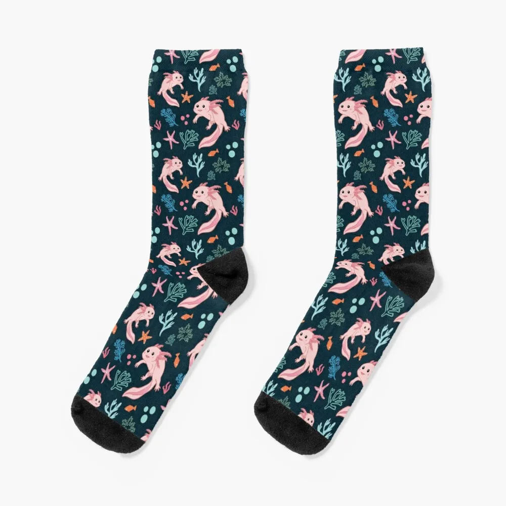 Kawaii Pink Axolotl Coral Pattern Socks Men'S Sports Socks