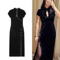 Women's Dress 2026 Autumn New Chinese Style Cheongsam Long Dresses For Women Chic Fashion Velvet Slim Elegant Dress ﻿