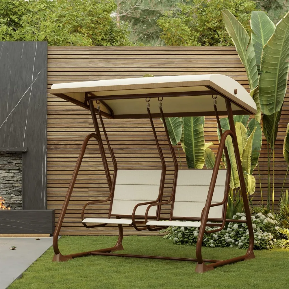 2-Person Outdoor Patio Swing Chair with Adjustable Canopy, Porch Swing with Comfortable and Breathable Seats