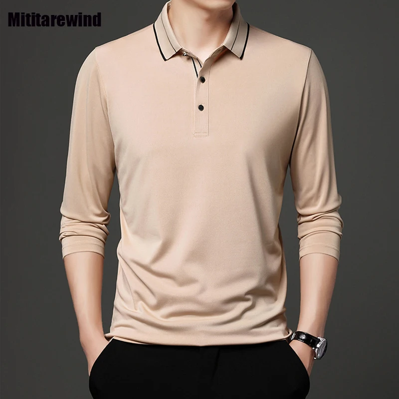 

Basic Long Sleeve Tshirt for Men Spring Autumn Business Casual Polo Shirts Lapel Camel T-shirt Youth Simple Versatile Tops Tees