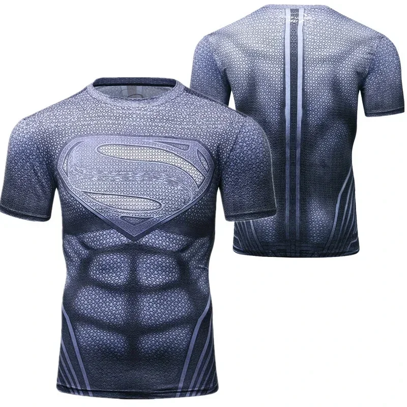 Summer new men's T-shirt 3D Printed T-shirt Avengers American Superman Spider-Man Iron Man Sports Quick dry tight short sleeves