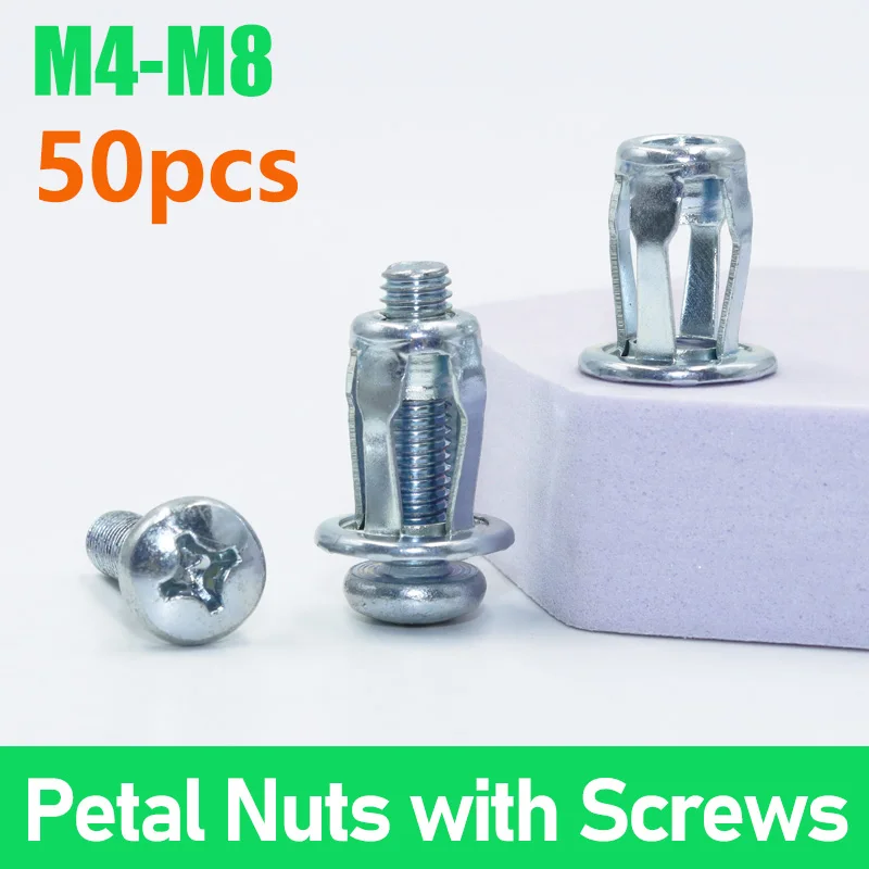 Total 50p Jack Nut Petal Screw Anchors Petal Expansion Plugs for Curtain Expansion Clamp Rivet Lock Bolt Board Wall Car License