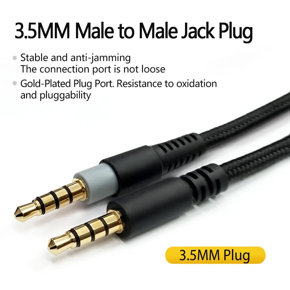 For Kingston HyperX Cloud Mix,Cloud Alpha Nylon Braided OFC 3.5MM jack Male to Male Headphone Cable Gaming Headset Audio Wire
