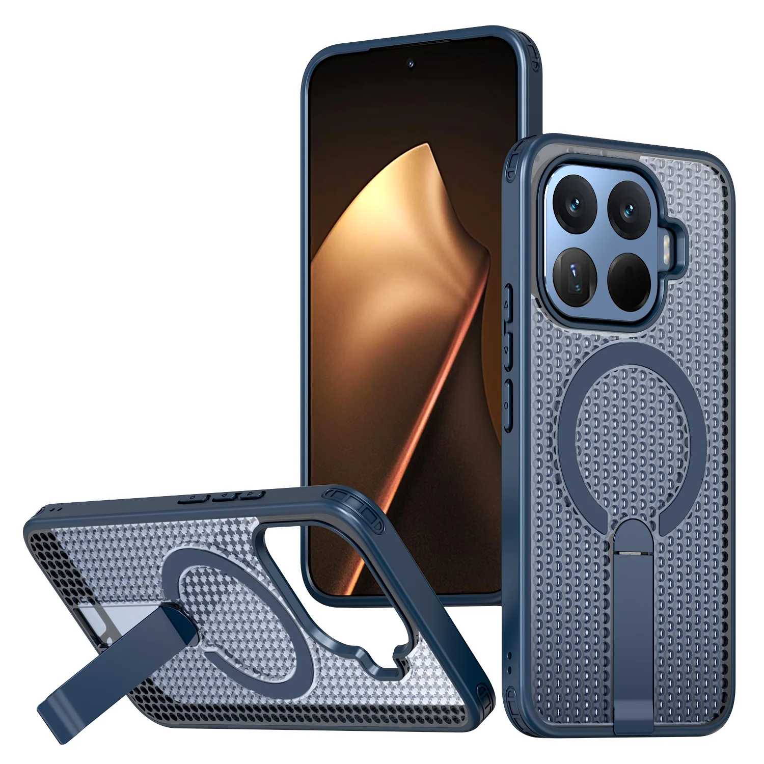 Magnetic Armor Phone Case with Cooling Hole Design and Metal Bracket - TPU Frame Acrylic Shockproof Cover
