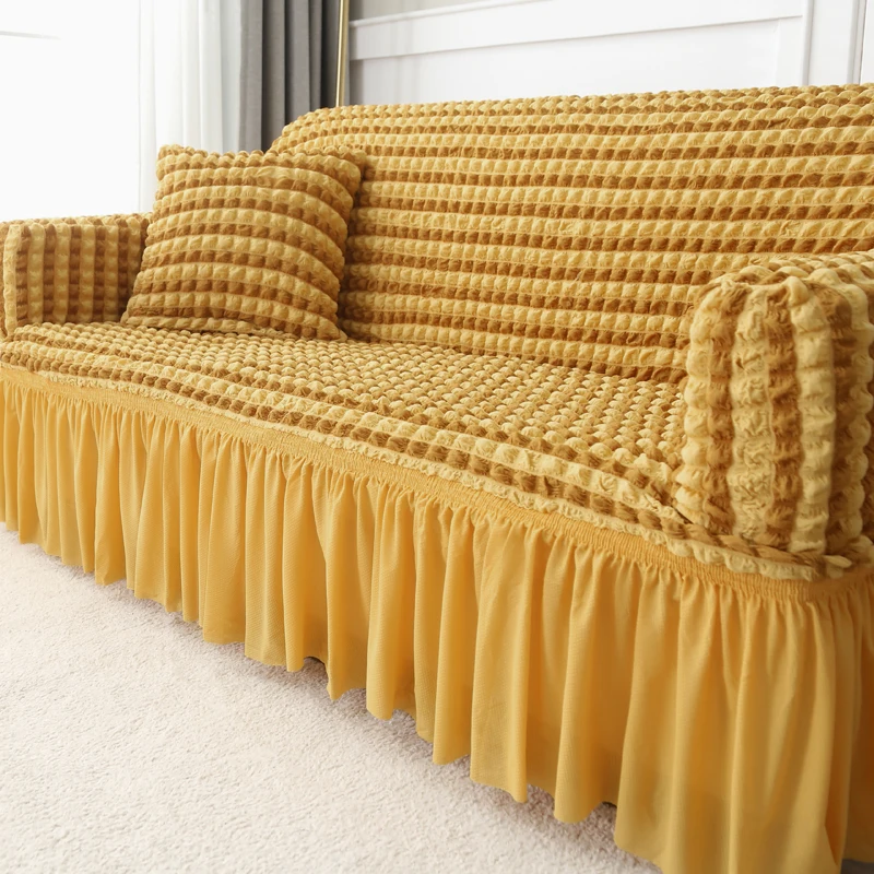 LANMOLIFE 1PC Super Stretch Sofa Cover Living Room Sofa With Skirt Trim Removable Cleaning Furniture Covers For Hotel Offices 4