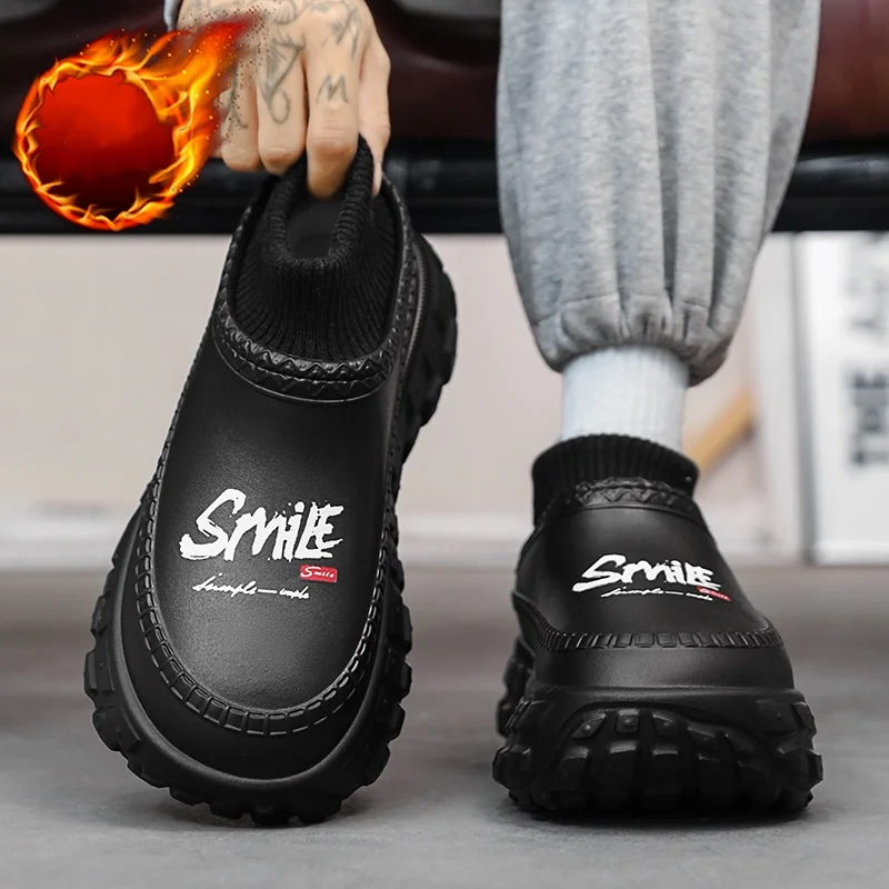 Couple Style Cotton Slippers for Men and Women in Winter Fleece-Lined Warm Bags and Cotton Shoes Thickened Home Wear-Resistant