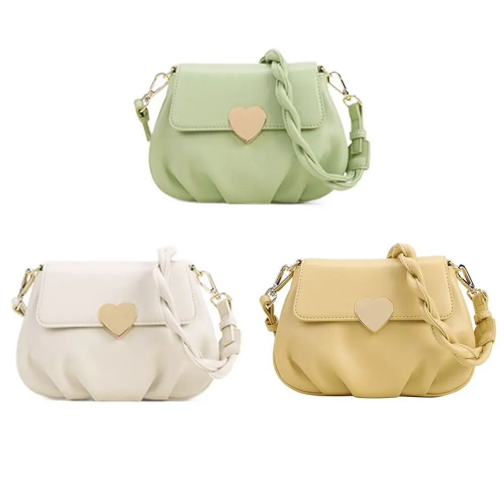 

Soft Leather Underarm Bags Fashion Pleated Design Peach Heart Buckle Handbags Carrying Shoulder Bag Women Female