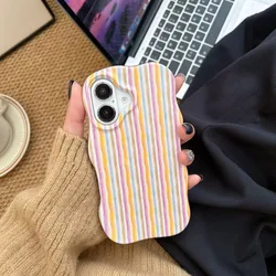 Glossy Striped Phone Case with Comfortable Wave Edges and Slim Design - iPhone 17 (Colorful)