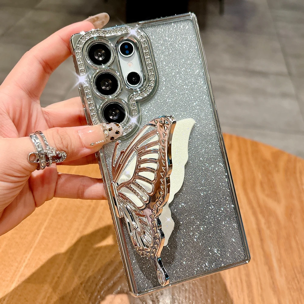 Edelstein-Glitzer-Schmetterling-Ständerhülle für Samsung S25 Edge S24 S23 S26 Ultra S22 Plus A73 A54 A16 Stoßfeste Schutzhülle – Detail 6