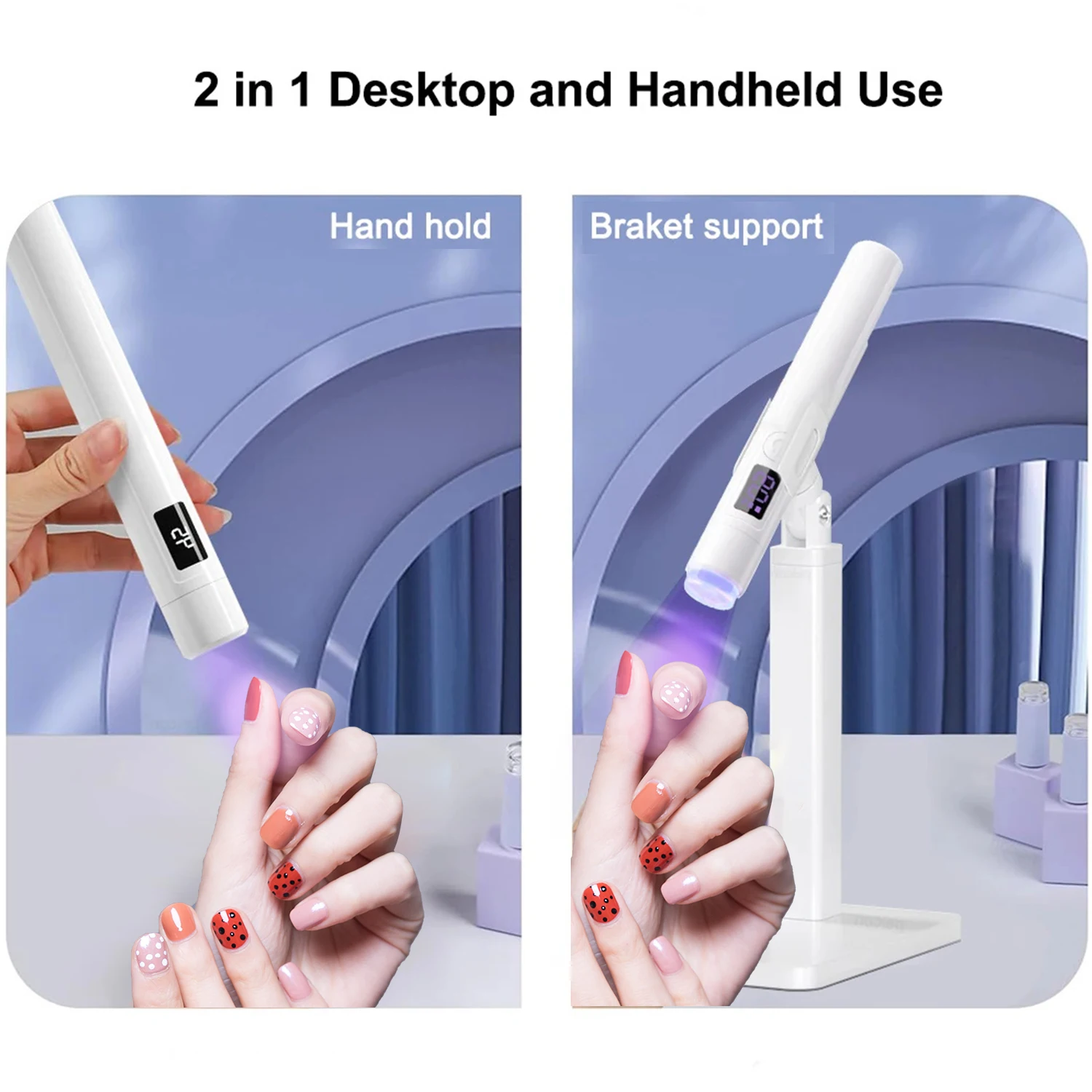Mini UV LED Lamp for Nails Rechargeable Portable Nail Dryer for Gel Nail Polish with 360° Rotation Magnetic Holder & Display 5