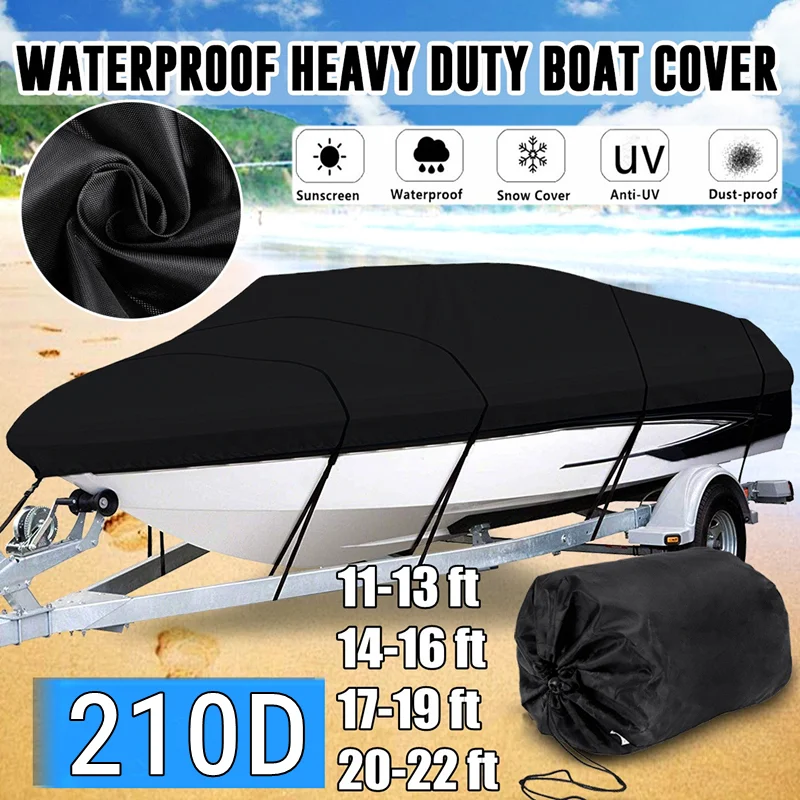 11-22ft-Trailerable-210D-Boat-Cover-Waterproof-Black-Fish-Ski-V-Hull ...