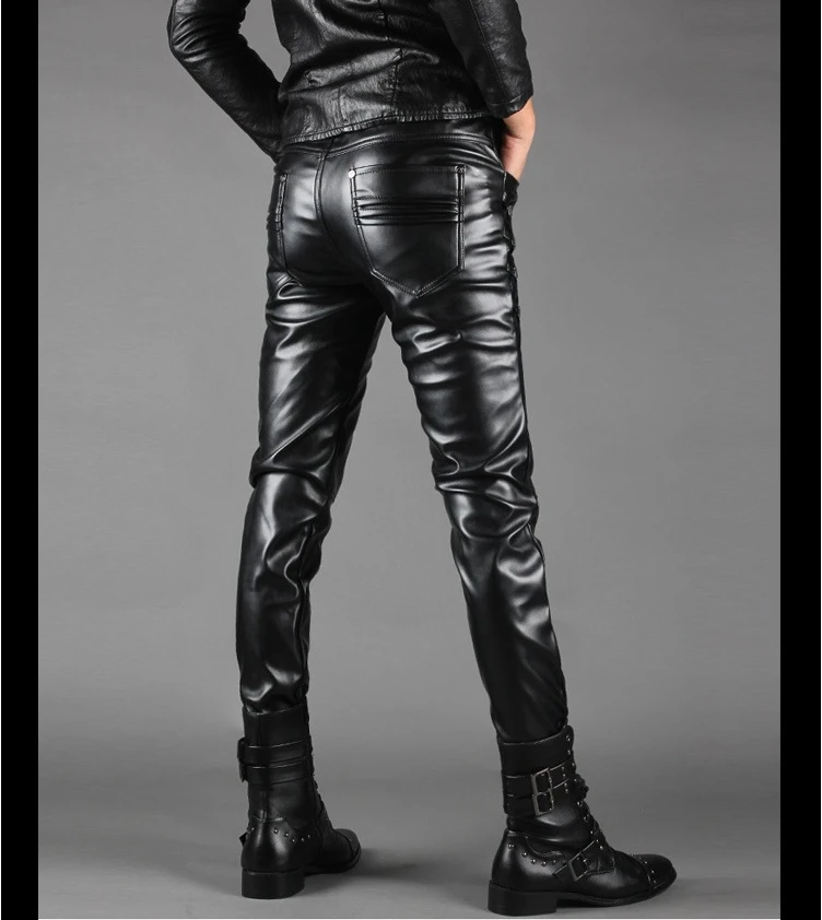 Description Picture 4 of itemMen's Motorcycle Leather Trousers Slim Fit PU Punk Leather Pants Fashion Casual Black Skinny Leather Pants Men
