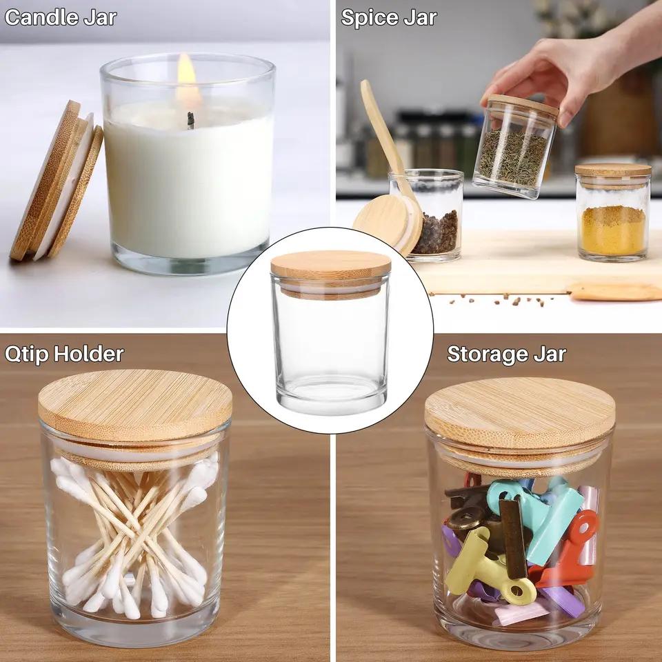OXTXO Vasetti per candele per realizzare candele, barattoli di vetro da 200 ml con coperchi in bambù, contenitori vuoti per realizzare candele fai da