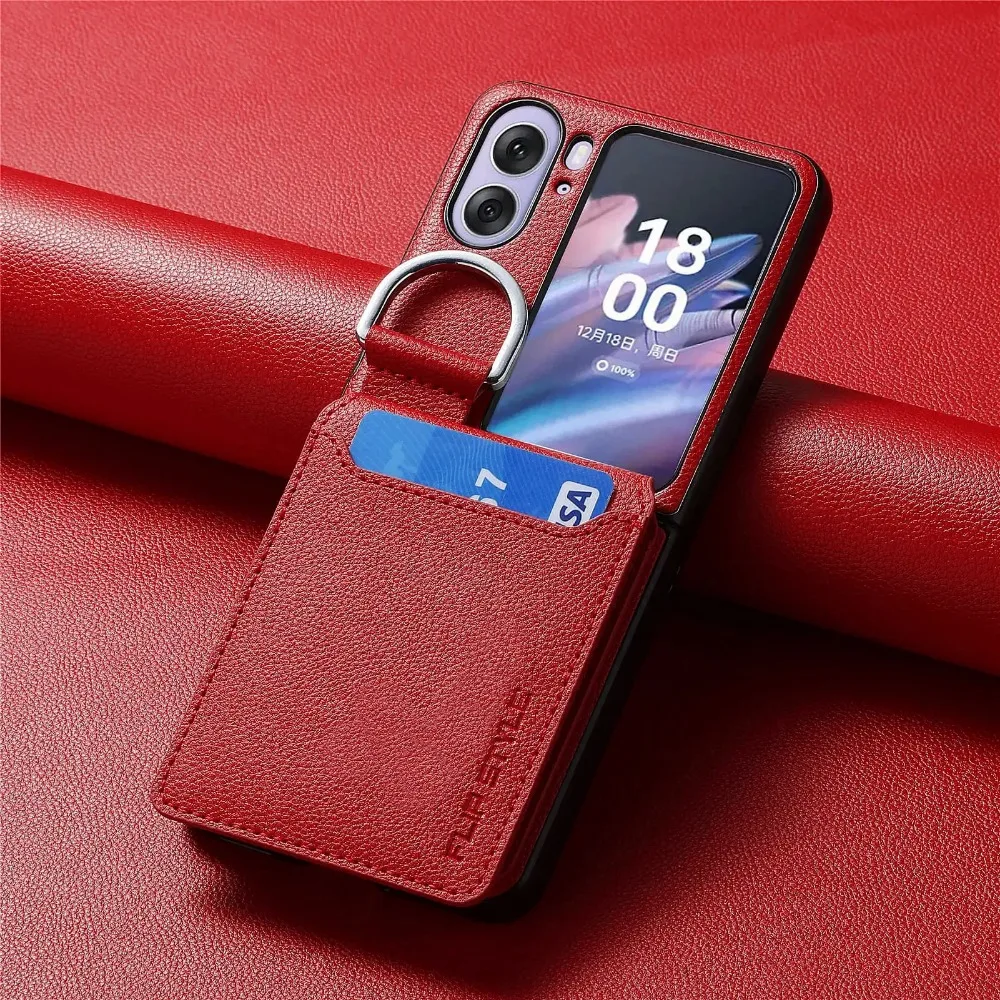 Magnetic Ring Holder Wallet Case with Kickstand - Vertical Litchi Pattern PU Leather Cover