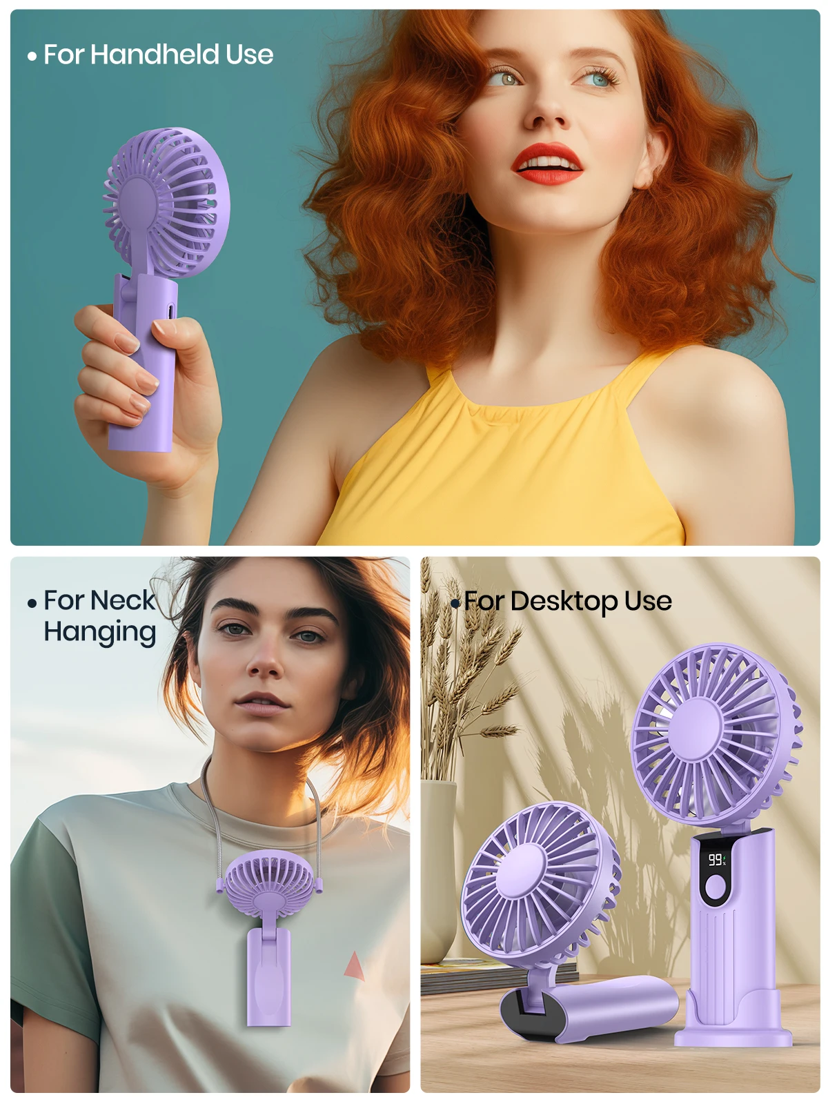 K38 Portable Handheld Fan,5000mAh 3 in 1 Multifunction Personal Travel Neck Fan