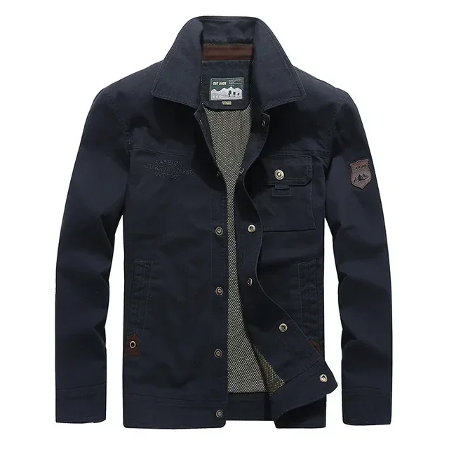 thumbnail image 1 of Chaquetas militares de carga ajustadas de alta calidad para hombre, abrigos holgados de longitud media con cuello alto y múltiples bolsillos de algodón para primavera y otoño, 1 of 5