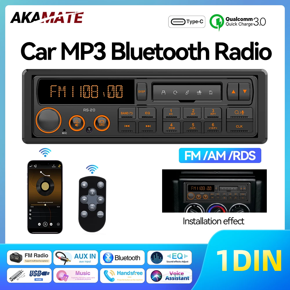 1Din Car Radio MP3 Player Audio Stereo Bluetooth AUX USB EQ FM AM RDS Classic Radio For Porsche Mercedes Benz BMW Audi VW Toyota