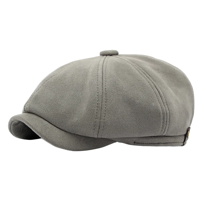 Men Beret Hat Suede Fabric Adjustable Newsboy Hats Cabbie Gatsby Cap Driving Flat Bonnets