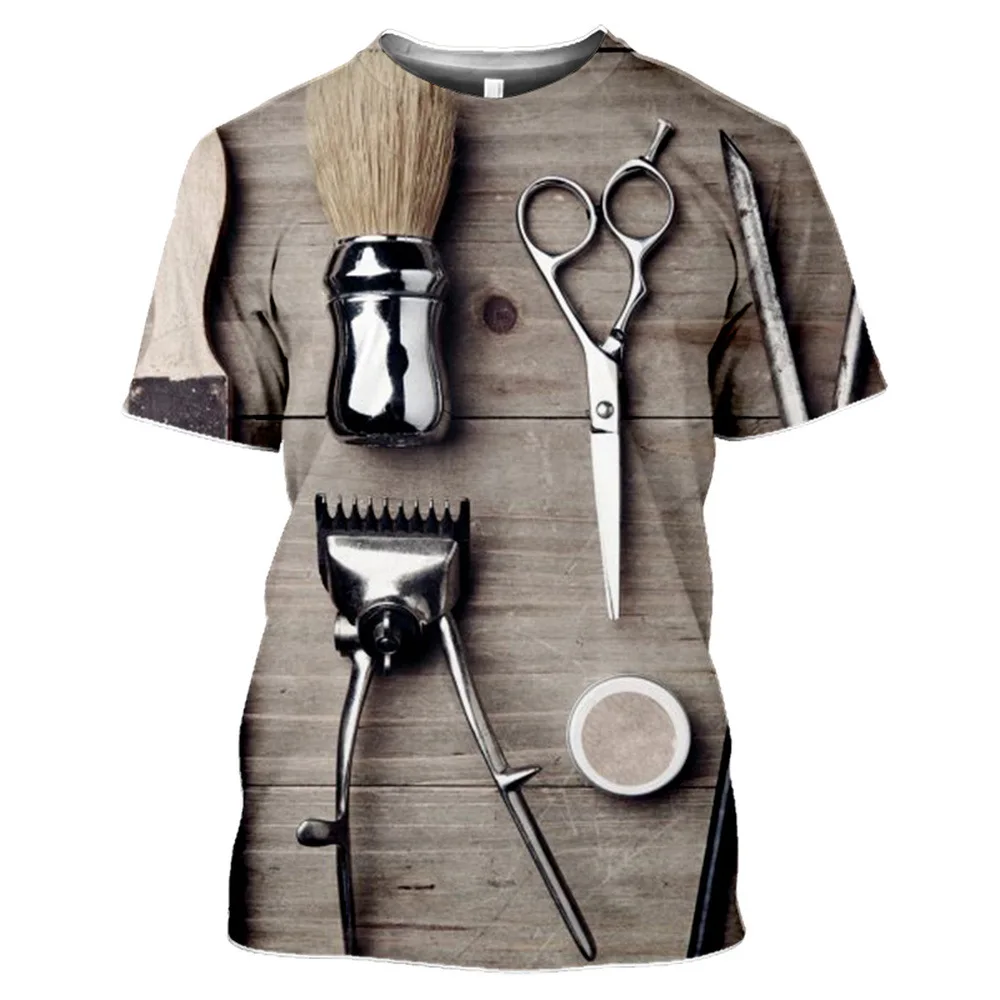 Barber Uniform Fashion Scissors Printed Men's T-shirt Hip Hop Harajuku Plus Size Short Sleeve Summer Fashion Round Neck T-shirt 5