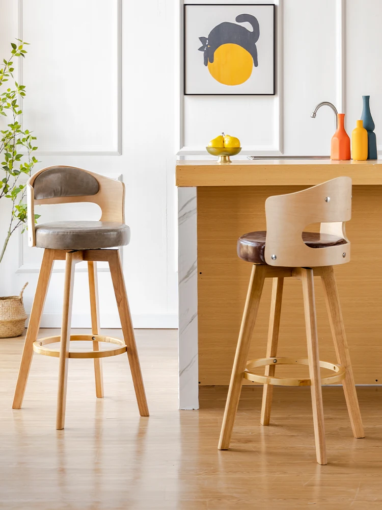 

Барный стул из массива дерева современный минималистичный барный стул, спинка, вращающийся высокий стул, высокий стул для дома