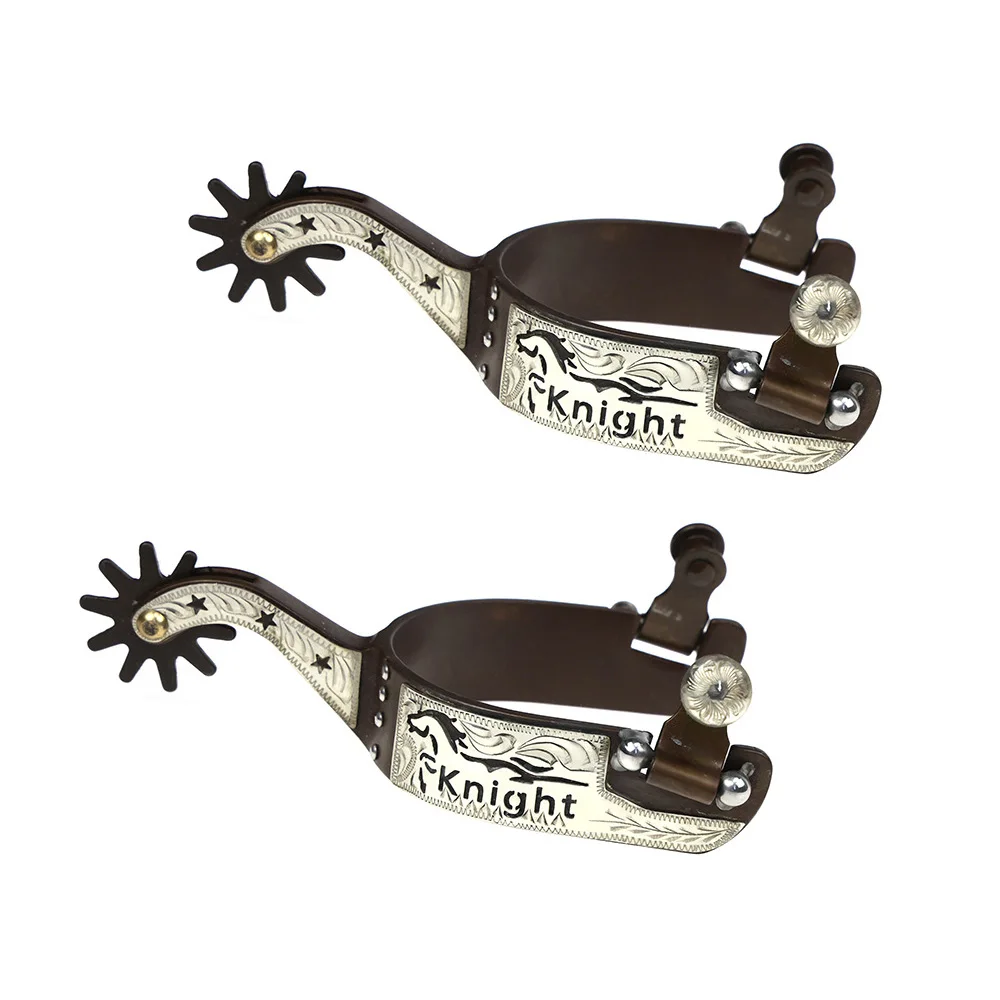 Horse Riding Spurs 1 Pair Manual Carving Silver Encrusted Western Cowboy Spurs for Equestrian Competition Racing