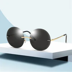 Vintage Retro Rimless Round Women Sunglasses Fashion Clear Ocean Lens Eyewear Men Orange Shades UV400 Sun Glasses 2021