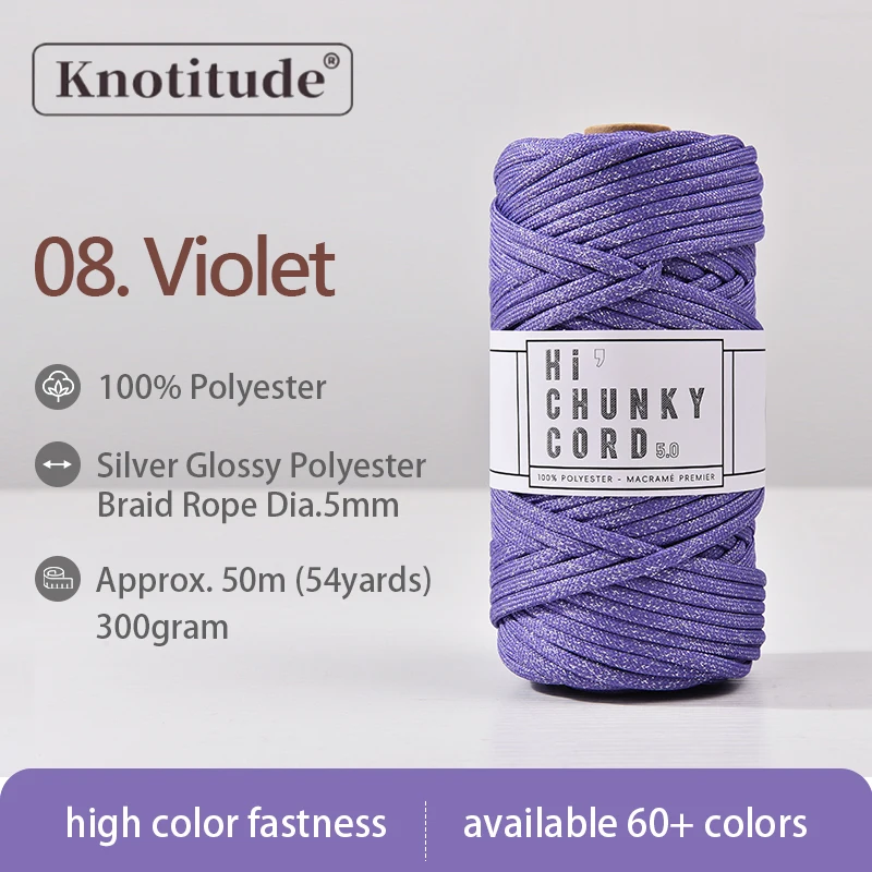 Silver Shimmer Macrame Rope - 5mm, 50m Spool, Glittered Finish