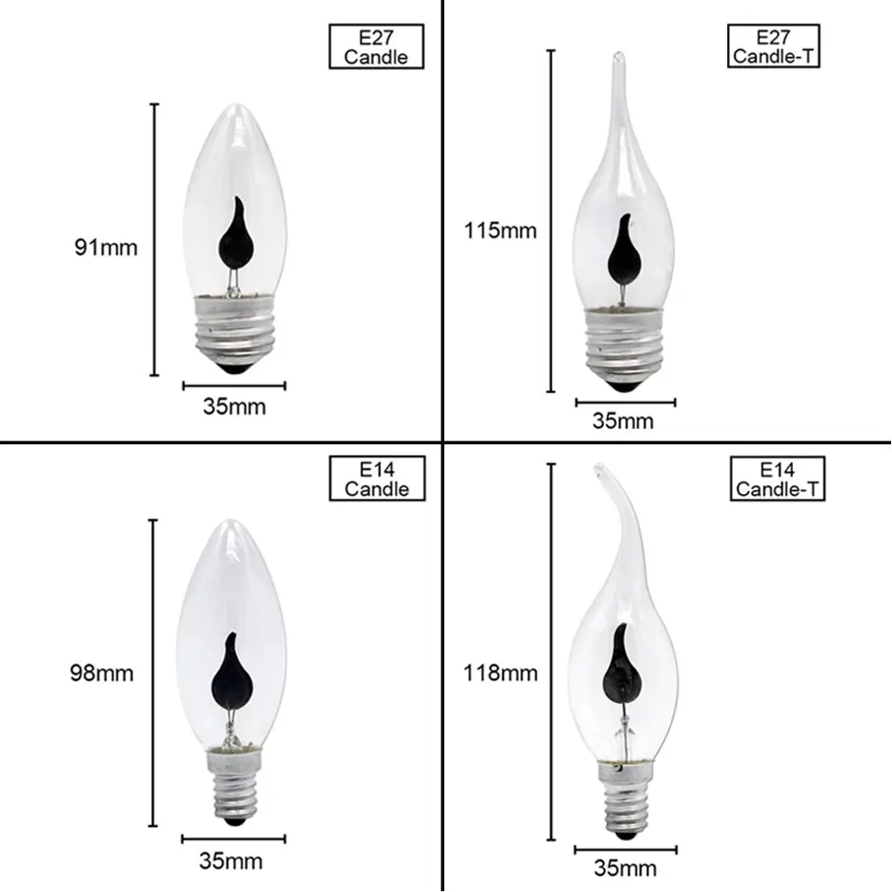 10pcs/lot E27 E14 LED Flame Candle Light Edison Bulb AC 220V 230V 3W Retro Vintage Fire Lamps Led Filament Lamp Decor Lighting