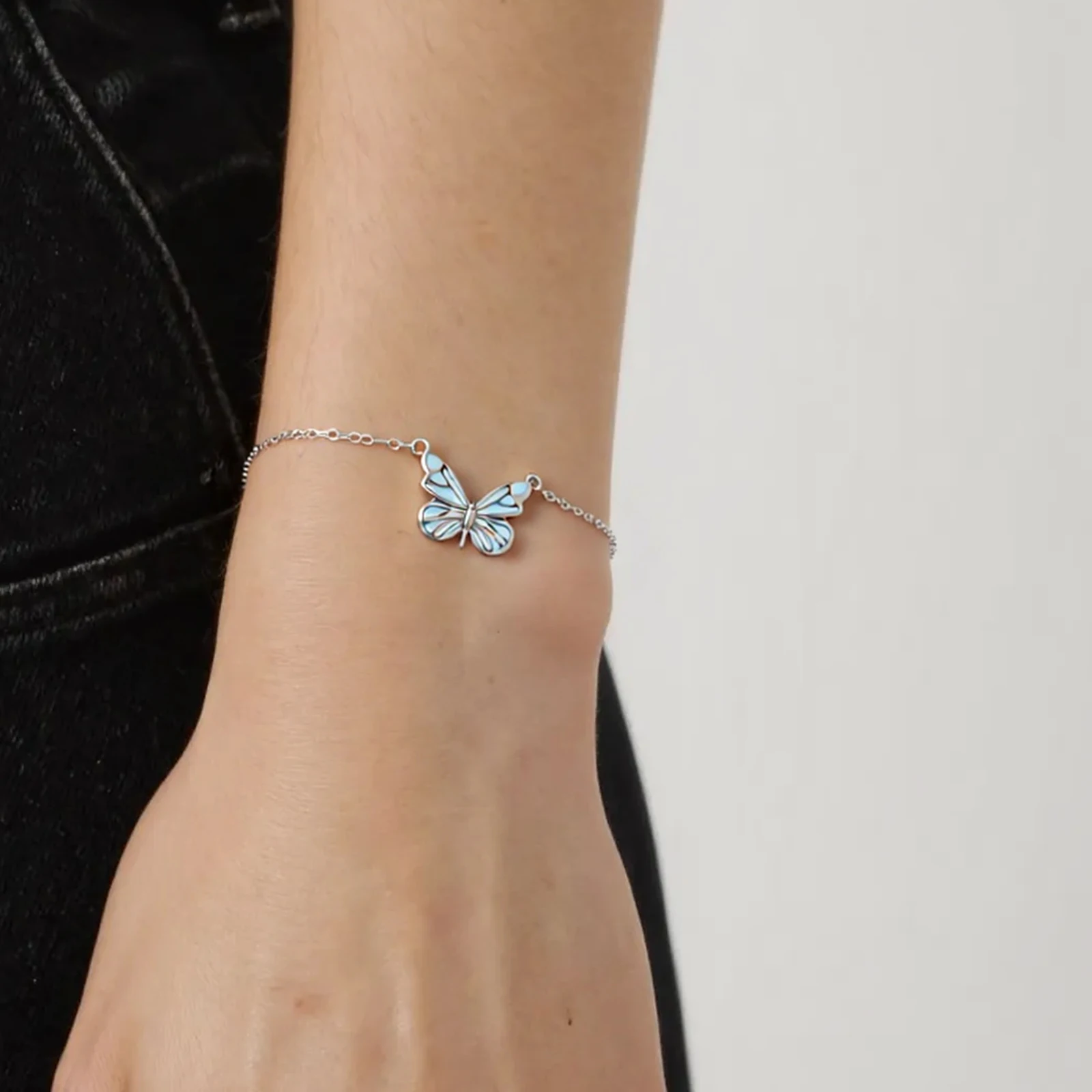 Glowing Butterfly Fairy Necklace Bracelet Steel Chain Butterfly Pendant Necklace Silver Jewellery Set for Lover Friend 1