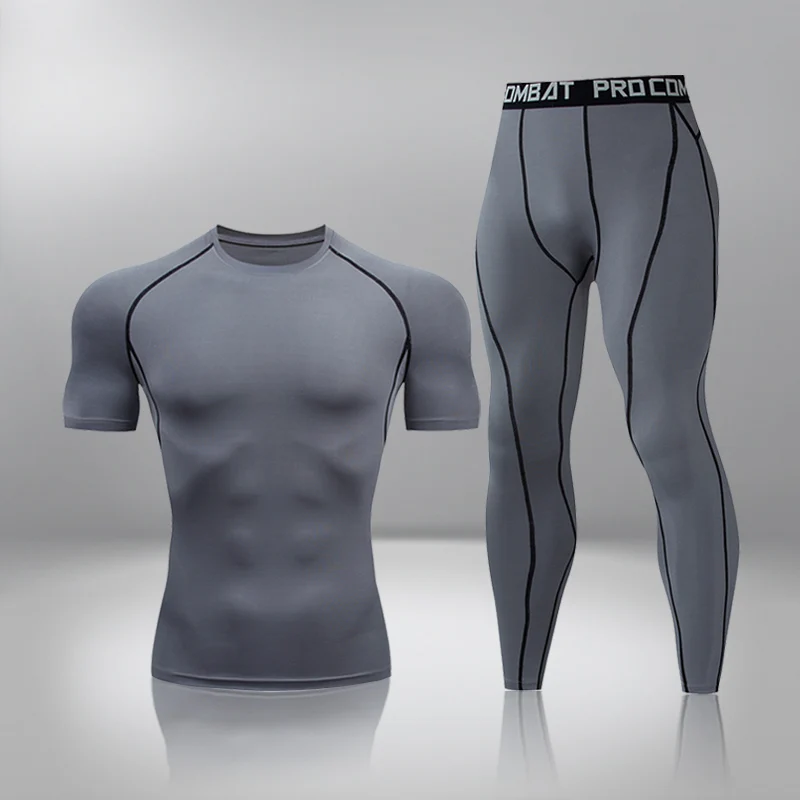 Palestra abbigliamento da allenamento stretto allenamento Jogging sport Set Fitness intimo termico da uomo compressione Top pantaloni abbigliamento sportivo