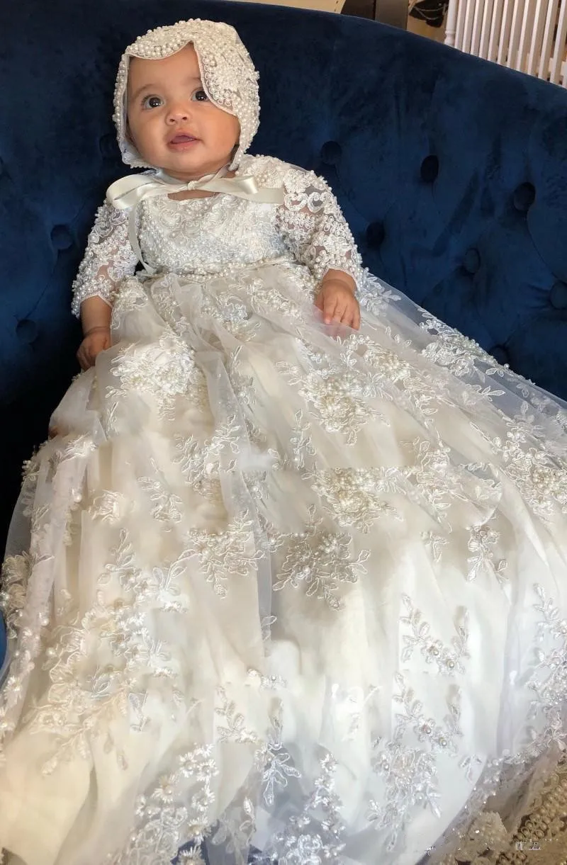 Flower girl dresses floral appliqu&eacute; dress girls dresses Baby Infant Girls Christening Gowns With Lace Applique Baptism Dress 3m-24m Flower Girl Baptism