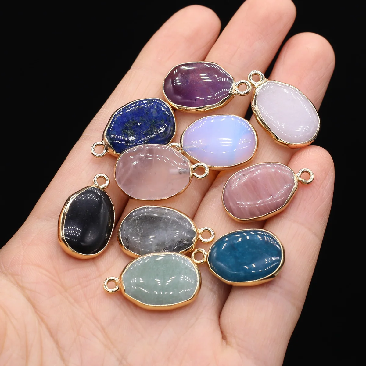 

Natural Stone Gold Color Edge Oval Pendant Opal Amethysts Charms for Jewelry Making DIY Necklace Earrings Charms Accessories