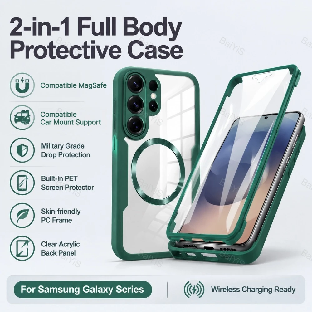 360° Full Protection Clear Magnetic Case with Screen Shield