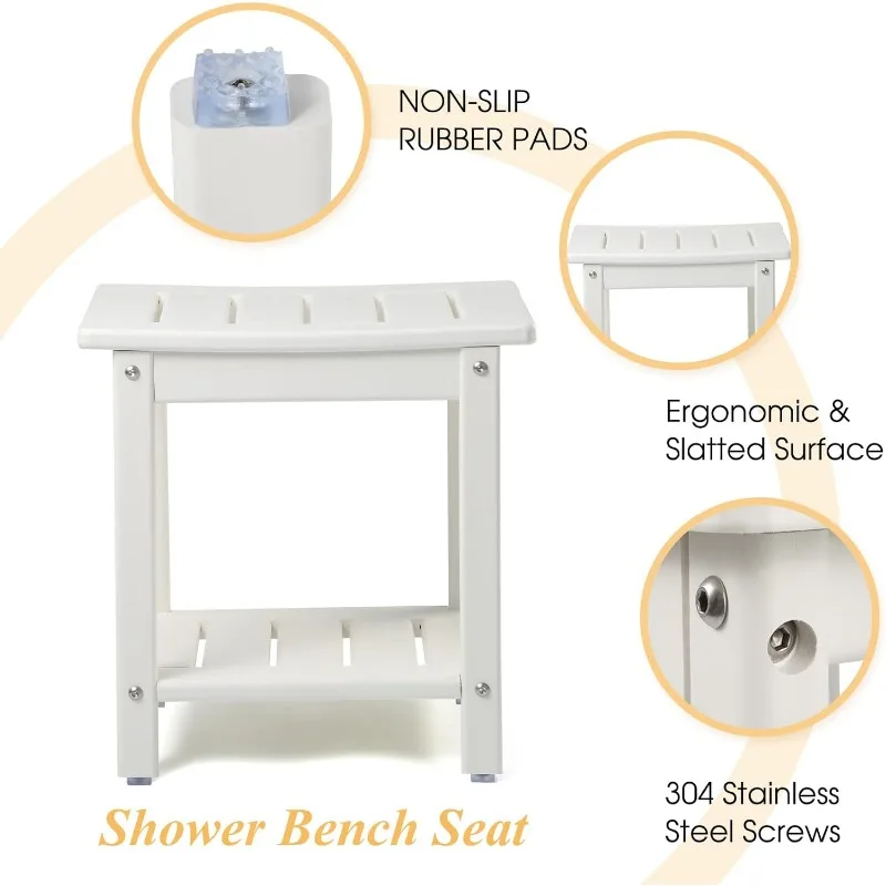 Shower Chair, HDPE Shower Bench for Inside Shower to Sit On It, Shower Stool with Storage Shelf 2-Tier Spa Stool for Elderly 4