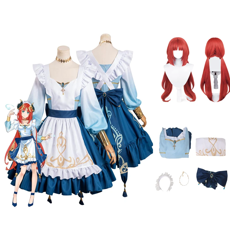 

Game Genshin Impact Nilou Cosplay Costume Lolita Maid Dress Wig Outfits Anime Girls Halloween Carnival Party Disguise Suit