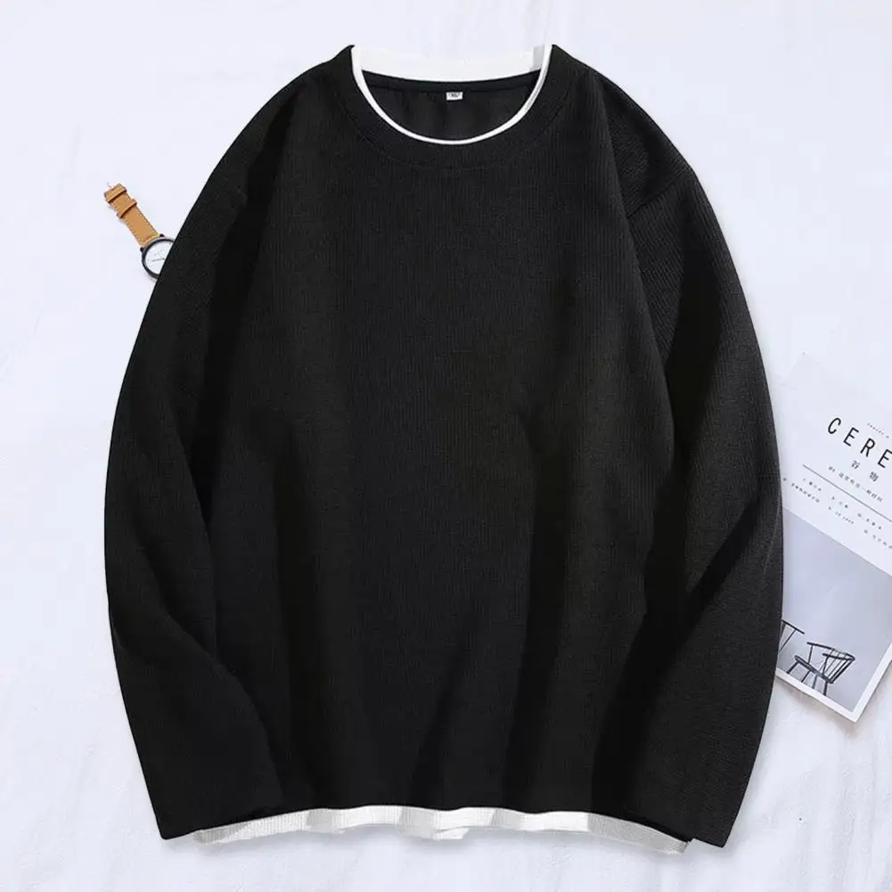 

Trendy Temperament Fine Stitching Waffle Round Neck Pullover Sweatshirt for Daily Wear Male T-shirt Pullover Sweatshirt