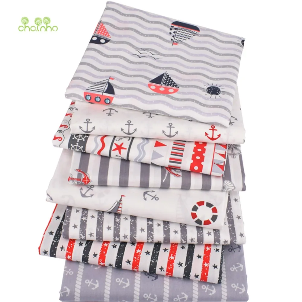 Chainho,Printed Twill Weave Cotton Fabric,Patchwork Cloth,DIY Sewing Quilting Material,Ocean Series,8 Designs,2 Sizes,CC057-060