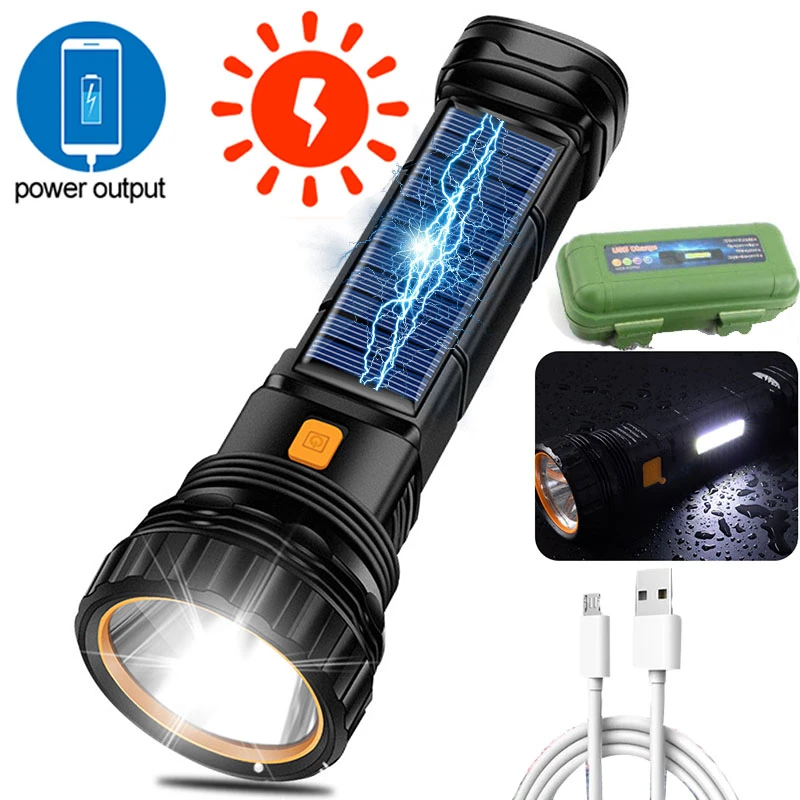 led torch Solar Led Flashlight USB Rechargeable Flashlights Outdoor Long-range Torch Multi-function Emergency Power Bank Hand Camping Lamp mini led flashlights