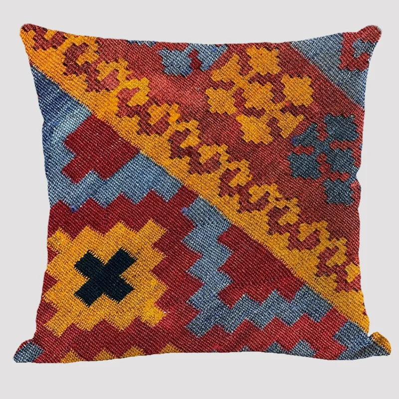 Bohemian Patterns Linen Cushions Case Multicolors Abstract Ethnic Geometry Print Decorative Pillows Case Living Room Sofa Pillow 