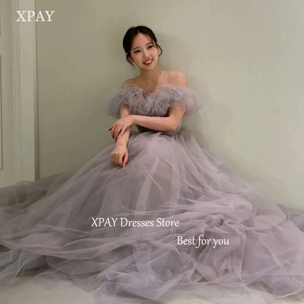XPAY Korea Purple Wedding Dresses Photo Shoot Off the Shoulder Pleat ...